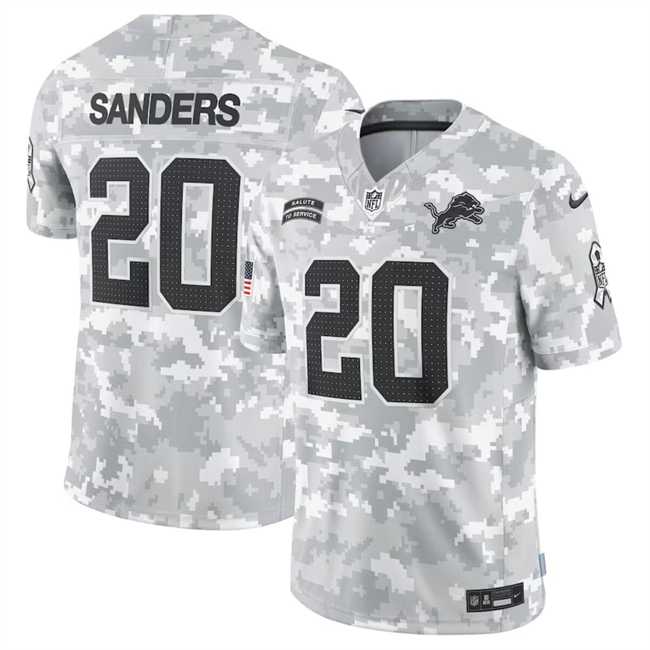 Men%27s Detroit Lions #20 Barry Sanders 2024 Arctic Camo Salute To Service Limited Stitched Jersey Dyin